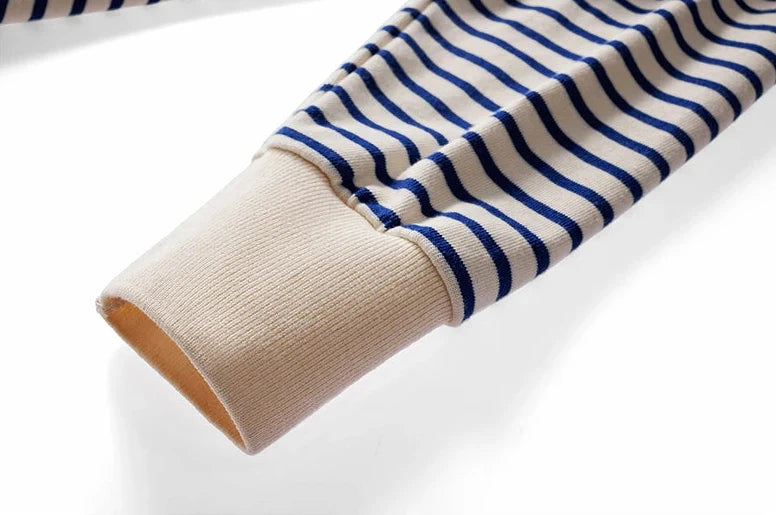 Blue and White Striped Long Sleeve Polo Shirt Top — dettaglio