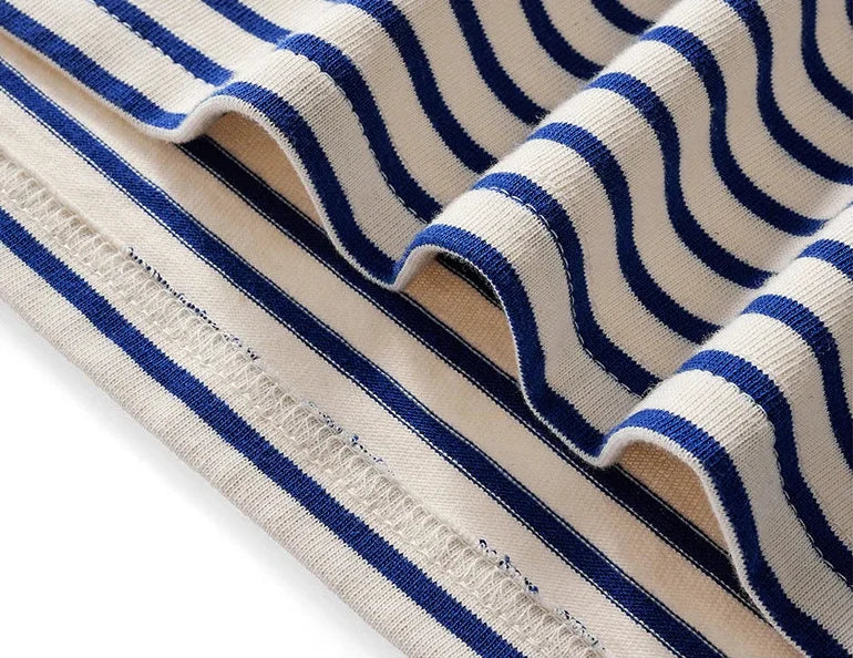 Blue and White Striped Long Sleeve Polo Shirt Top — dettaglio della stampa