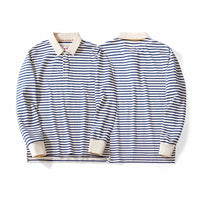 Blue and White Striped Long Sleeve Polo Shirt Top — in alternativa