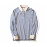 Y2K Blue and White Striped Long Sleeve Polo Shirt Top
