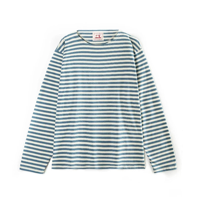 Blue and White Striped Sea Soul Long Sleeve Top — vista frontale