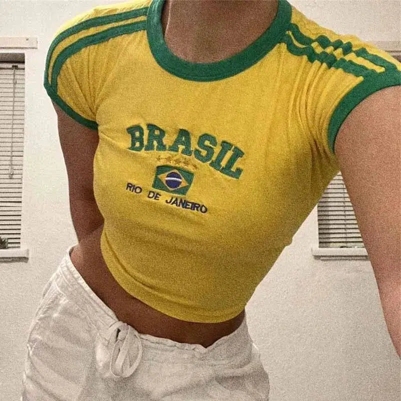 Brazil Striped Baby Tee Yellow — dettaglio