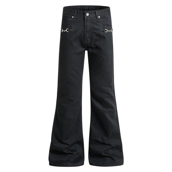 Buckle Decoration Micro Flared Jeans — vista frontale