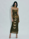 Y2K Butterly Print Brown Mesh Maxi Dress