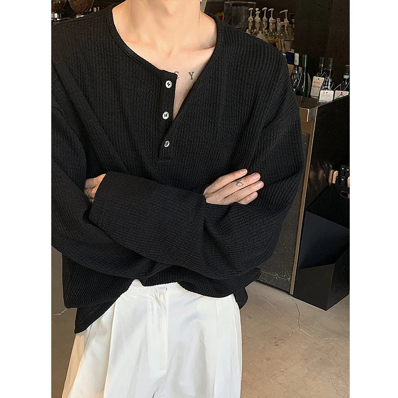 Button Up Long Sleeve Knitted Top T Shirt — vista laterale