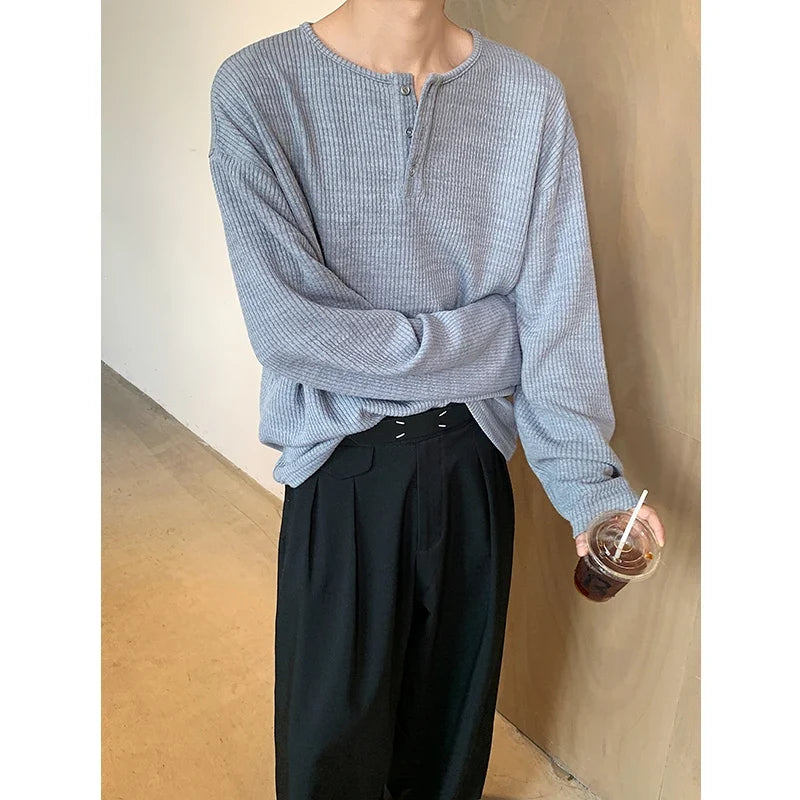 Button Up Long Sleeve Knitted Top T Shirt — vista frontale