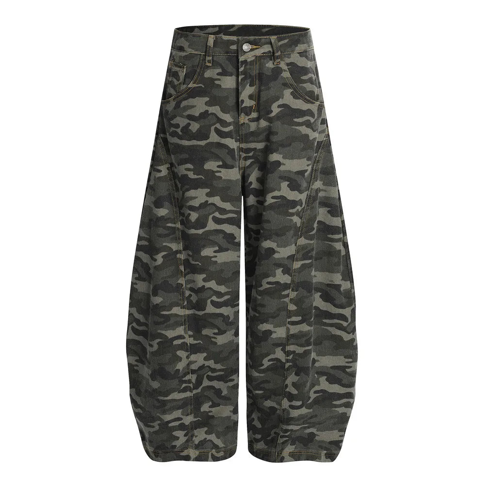 Camo Denim Curved Baggy Barrel Jeans — vista frontale
