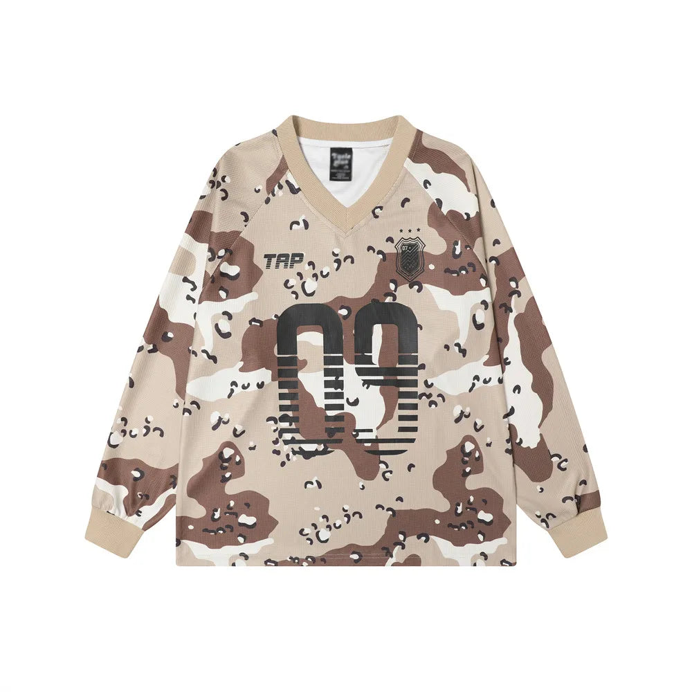 Camo Waffle Texture Long Sleeve Top — vista frontale