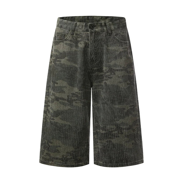 Camouflage Rhinestone Baggy Shorts Jorts — vista frontale