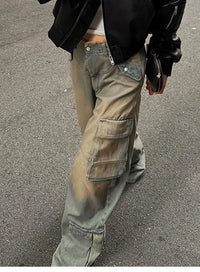 Cargo Jeans Low Waist Baggy Washed Jeans — vista laterale