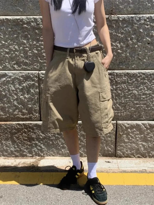Casual High Waist Cargo Jorts — vista frontale