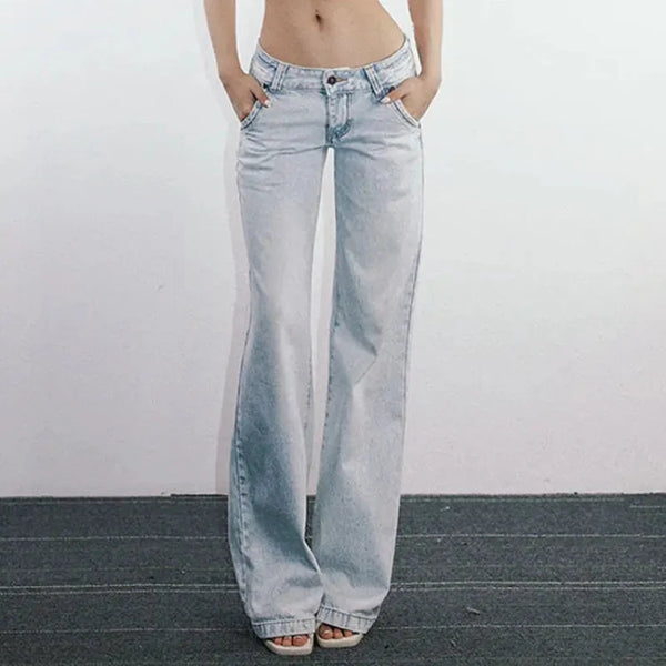 Y2K Casual Light Blue Low Waist Jeans