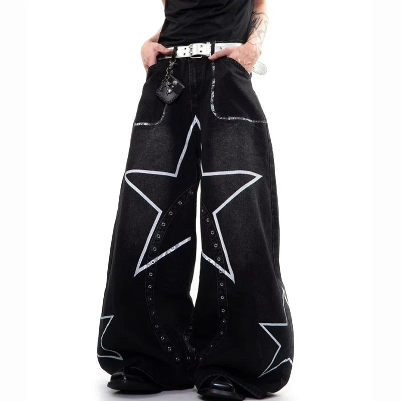 Central Nervous Star Graphic Baggy Barrel Jeans‌ — vista laterale