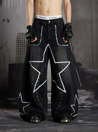 Central Nervous Star Graphic Baggy Barrel Jeans‌ — vista frontale