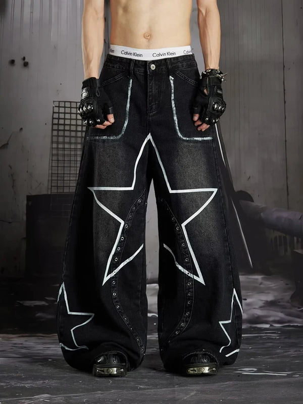 Central Nervous Star Graphic Baggy Barrel Jeans‌ — vista frontale