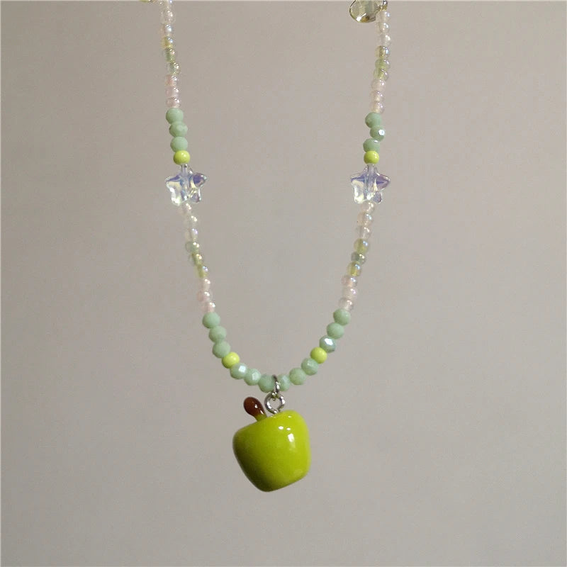 Ceramic Green Apple Pendant Bead Choker Necklace — dettaglio della stampa