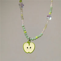 Ceramic Green Apple Pendant Bead Choker Necklace — vista frontale