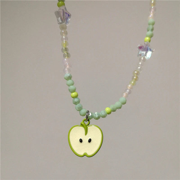 Ceramic Green Apple Pendant Bead Choker Necklace — vista frontale
