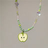 Y2K Ceramic Green Apple Pendant Bead Choker Necklace