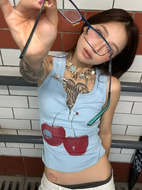 Cherry Print Tank Top — vista frontale