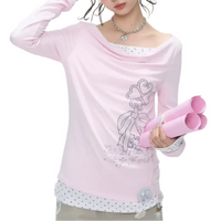 Chic Coquette Polka Patchwork Long Sleeve Top — dettaglio