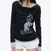 Chic Coquette Polka Patchwork Long Sleeve Top — vista laterale