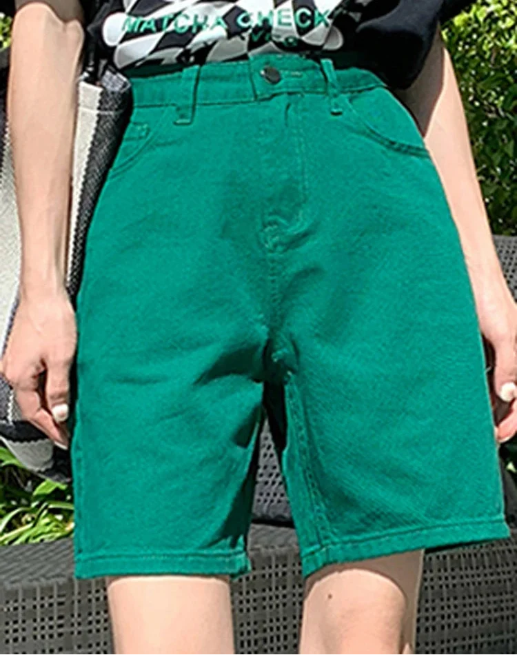 Chic Straight Leg High Waist Denim Shorts Jorts — dettaglio del tessuto