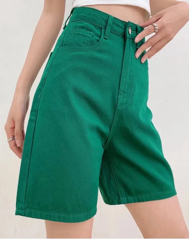 Chic Straight Leg High Waist Denim Shorts Jorts — vista posteriore