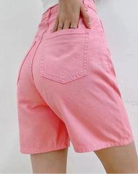 Chic Straight Leg High Waist Denim Shorts Jorts — dettaglio