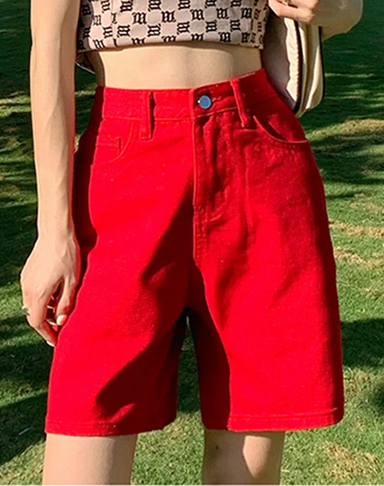Chic Straight Leg High Waist Denim Shorts Jorts — vista laterale