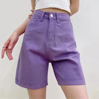 Chic Straight Leg High Waist Denim Shorts Jorts — vista frontale