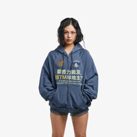 Chinese Character Embroidered Zip Up Hoodie — vista posteriore
