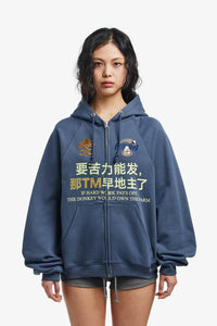 Chinese Character Embroidered Zip Up Hoodie — dettaglio