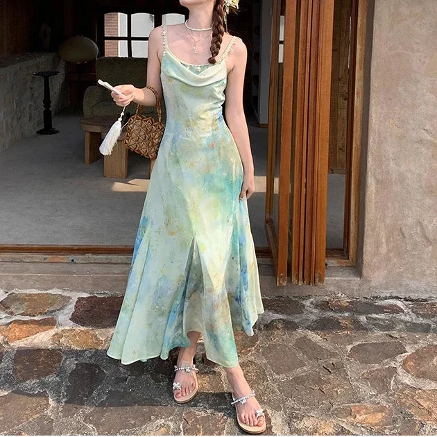 Cinched Waist Fish Tail A line Maxi Dress — vista posteriore