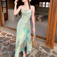 Cinched Waist Fish Tail A line Maxi Dress — vista frontale