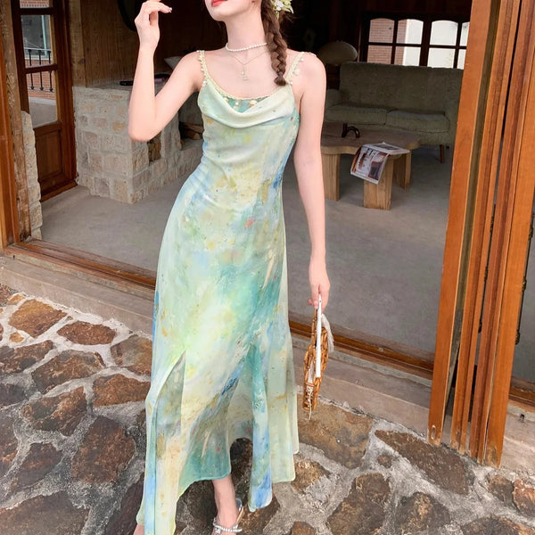 Cinched Waist Fish Tail A line Maxi Dress — vista frontale