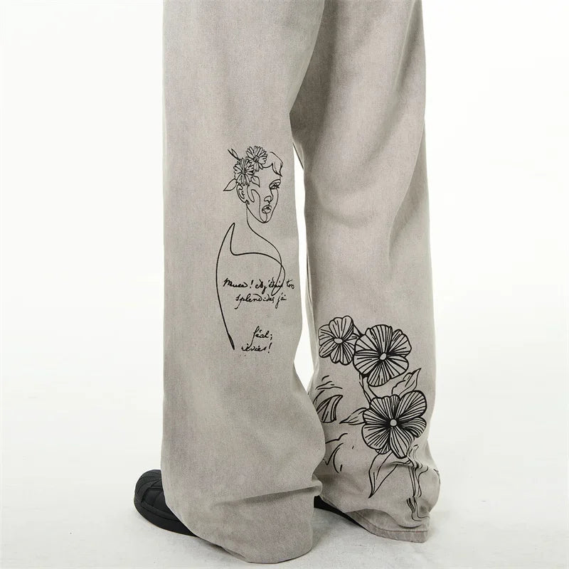 Coffee Shop Sketch Graphic Baggy Jeans — dettaglio