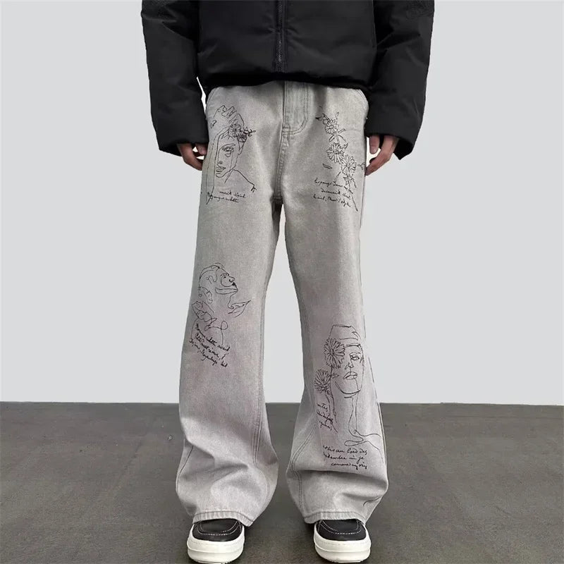 Coffee Shop Sketch Graphic Baggy Jeans — vista laterale