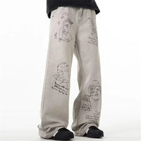Coffee Shop Sketch Graphic Baggy Jeans — vista posteriore