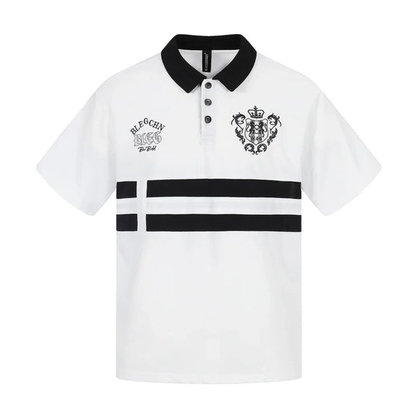 Y2K Contrast Panelled Embroidered Polo Shirt