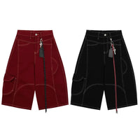 Contrast Stitch Wide Leg Long Denim Shorts Jorts — vista completa