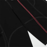 Contrast Stitch Wide Leg Long Denim Shorts Jorts — dettaglio del tessuto