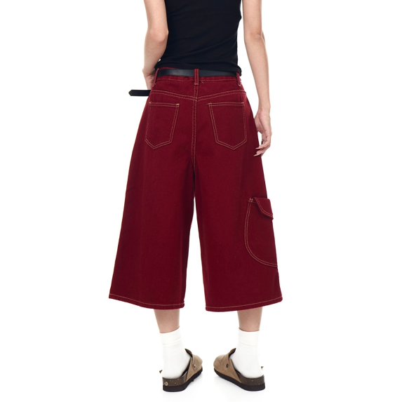 Contrast Stitch Wide Leg Long Denim Shorts Jorts — dettaglio della stampa