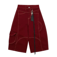 Contrast Stitch Wide Leg Long Denim Shorts Jorts — vista frontale