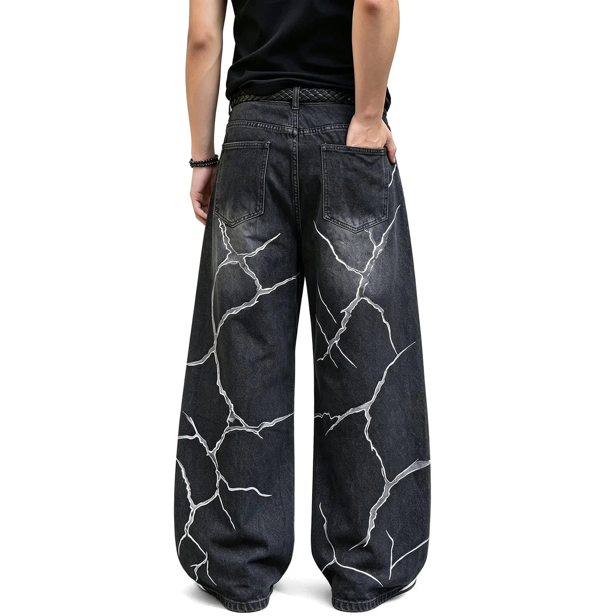 Cracked Graphic Baggy Wide Leg Barrel Jeans — dettaglio