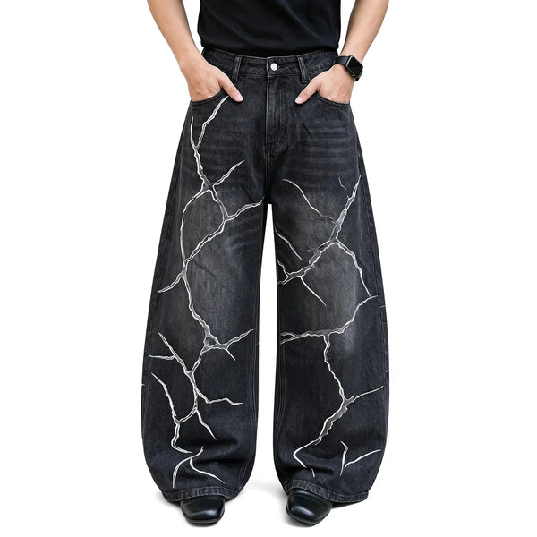 Cracked Graphic Baggy Wide Leg Barrel Jeans — vista frontale