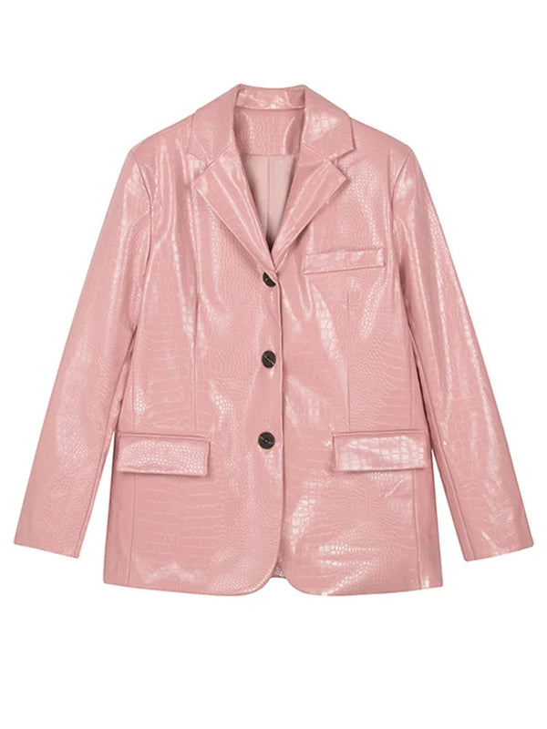 Crocodile Print Faux Leather Blazer Jacket — vista frontale