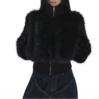 Cropped Black Faux Fur Zip Up Jacket — vista posteriore
