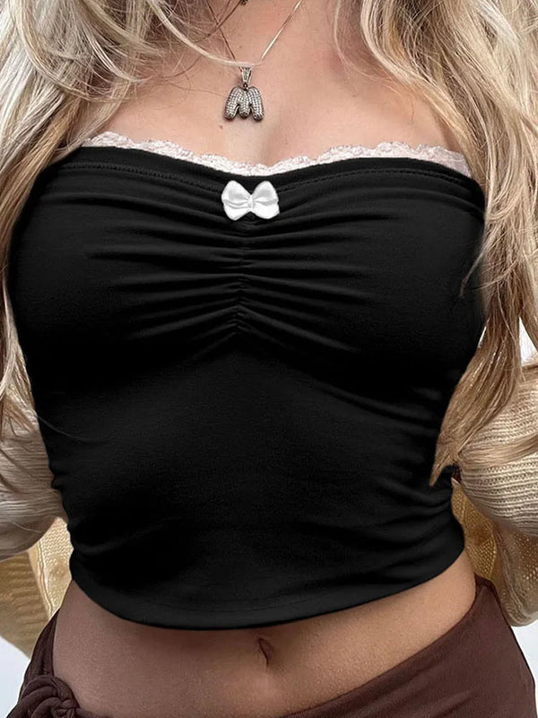 Cropped Contrast Bow Stitched Bandeau Tube Top — vista frontale