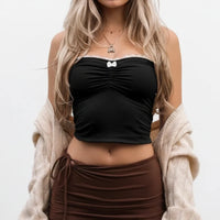 Cropped Contrast Bow Stitched Bandeau Tube Top — vista posteriore